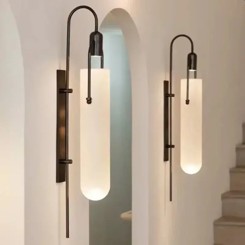 Modern black & red glass shade led wall lamp bedroom sconce