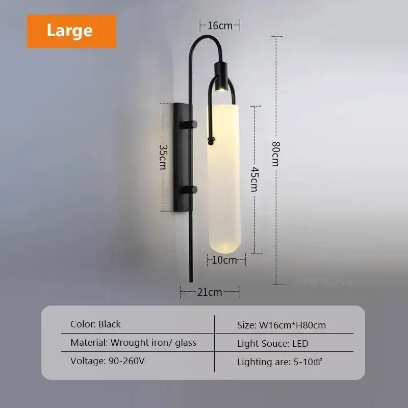 Modern black & red glass shade led wall lamp bedroom sconce