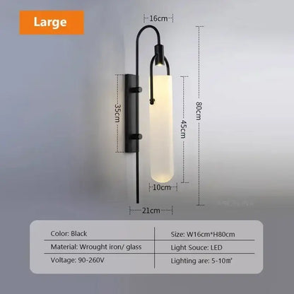 Modern black & red glass shade led wall lamp bedroom sconce