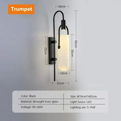 Modern black & red glass shade led wall lamp bedroom sconce
