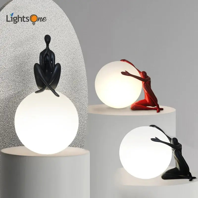 Modern black & red humanoid ball holder table lamp bedroom decor