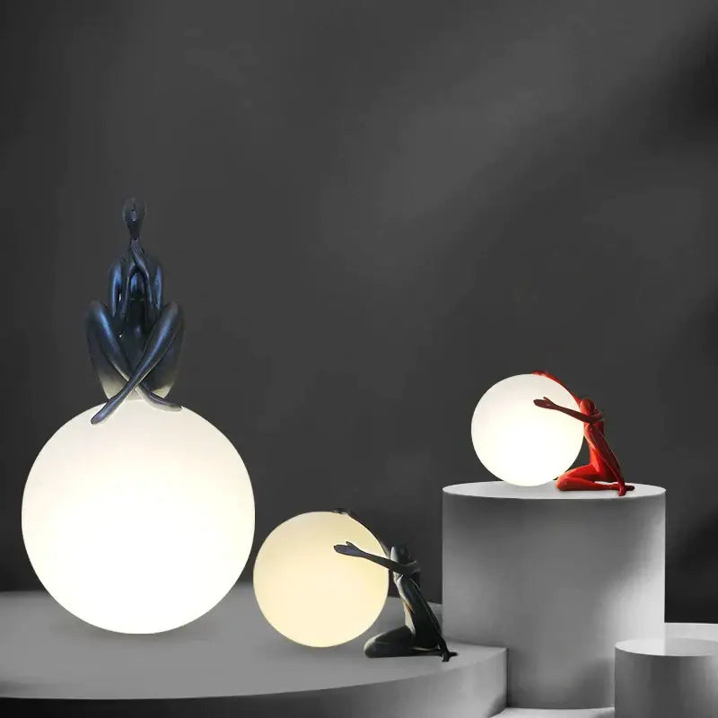 Modern black & red humanoid ball holder table lamp bedroom decor