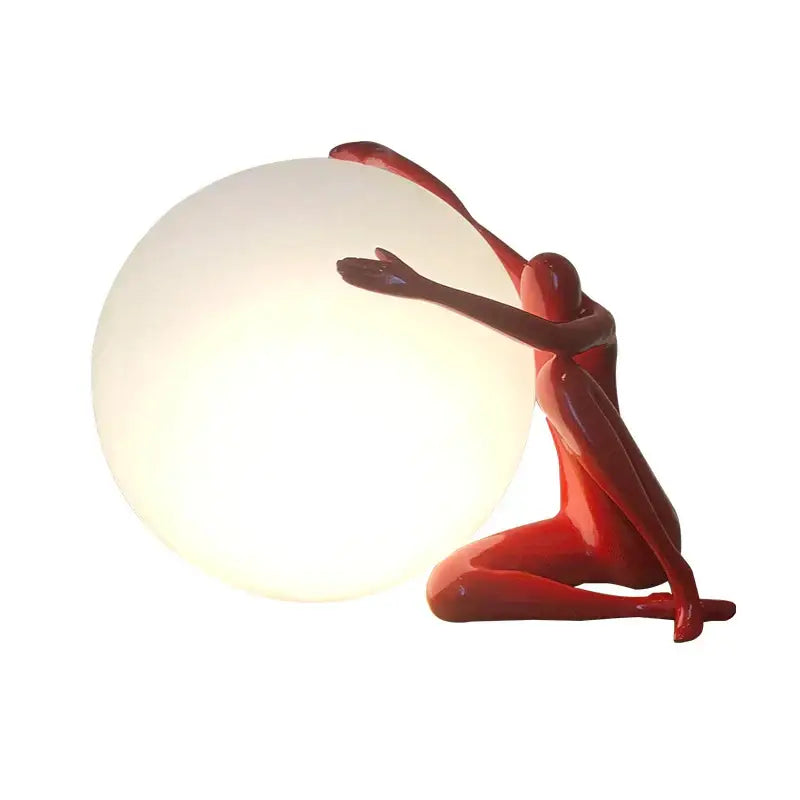 Modern black & red humanoid ball holder table lamp bedroom decor
