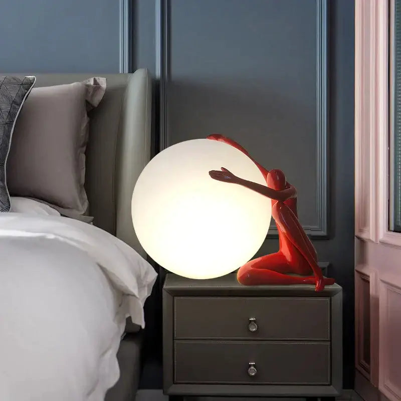 Modern black & red humanoid ball holder table lamp bedroom decor