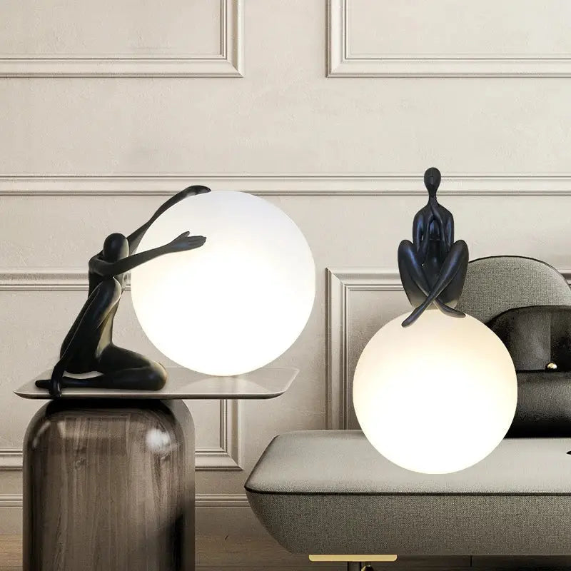 Modern black & red humanoid ball holder table lamp bedroom decor
