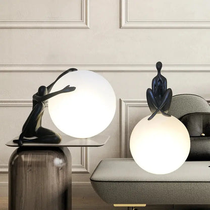 Modern black & red humanoid ball holder table lamp bedroom decor