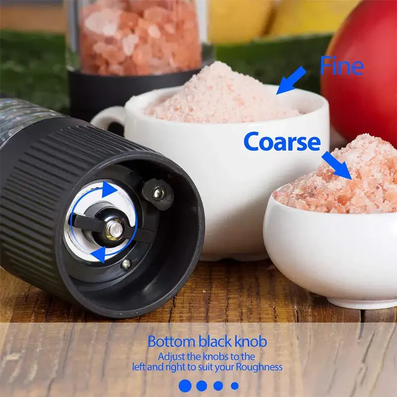 Modern black ribbed automatic salt pepper grinder set kitchen mill