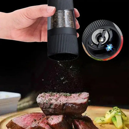 Modern black ribbed automatic salt pepper grinder set kitchen mill