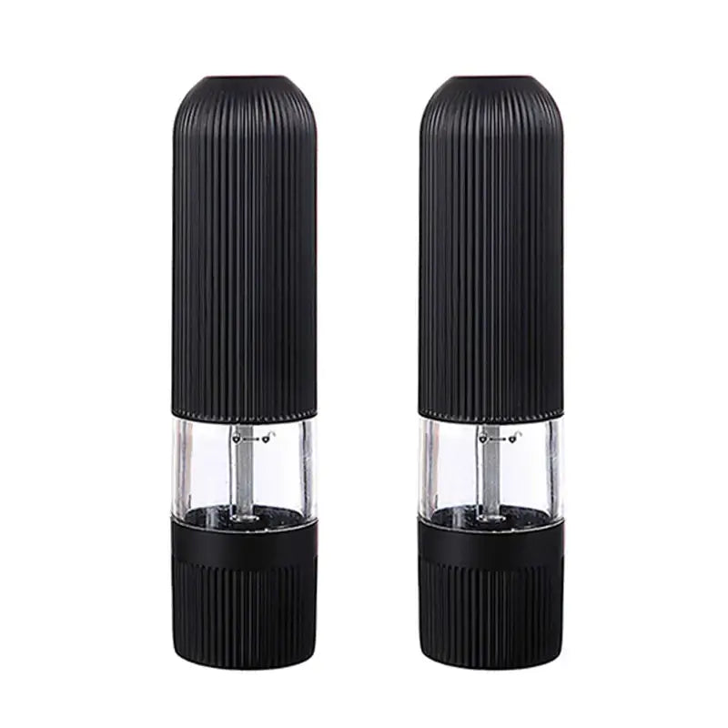 Modern black ribbed automatic salt pepper grinder set kitchen mill