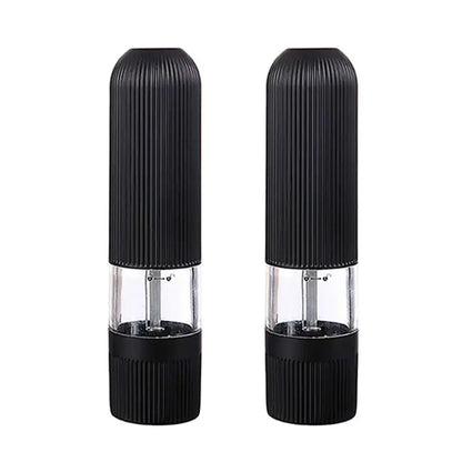 Modern black ribbed automatic salt pepper grinder set kitchen mill