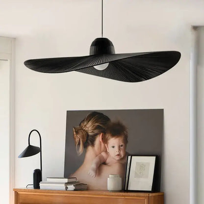 Modern black ribbed designer fabric hat pendant lamp living room