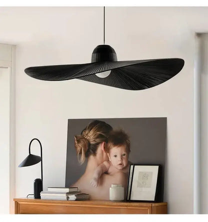 Modern black ribbed designer fabric hat pendant lamp living room