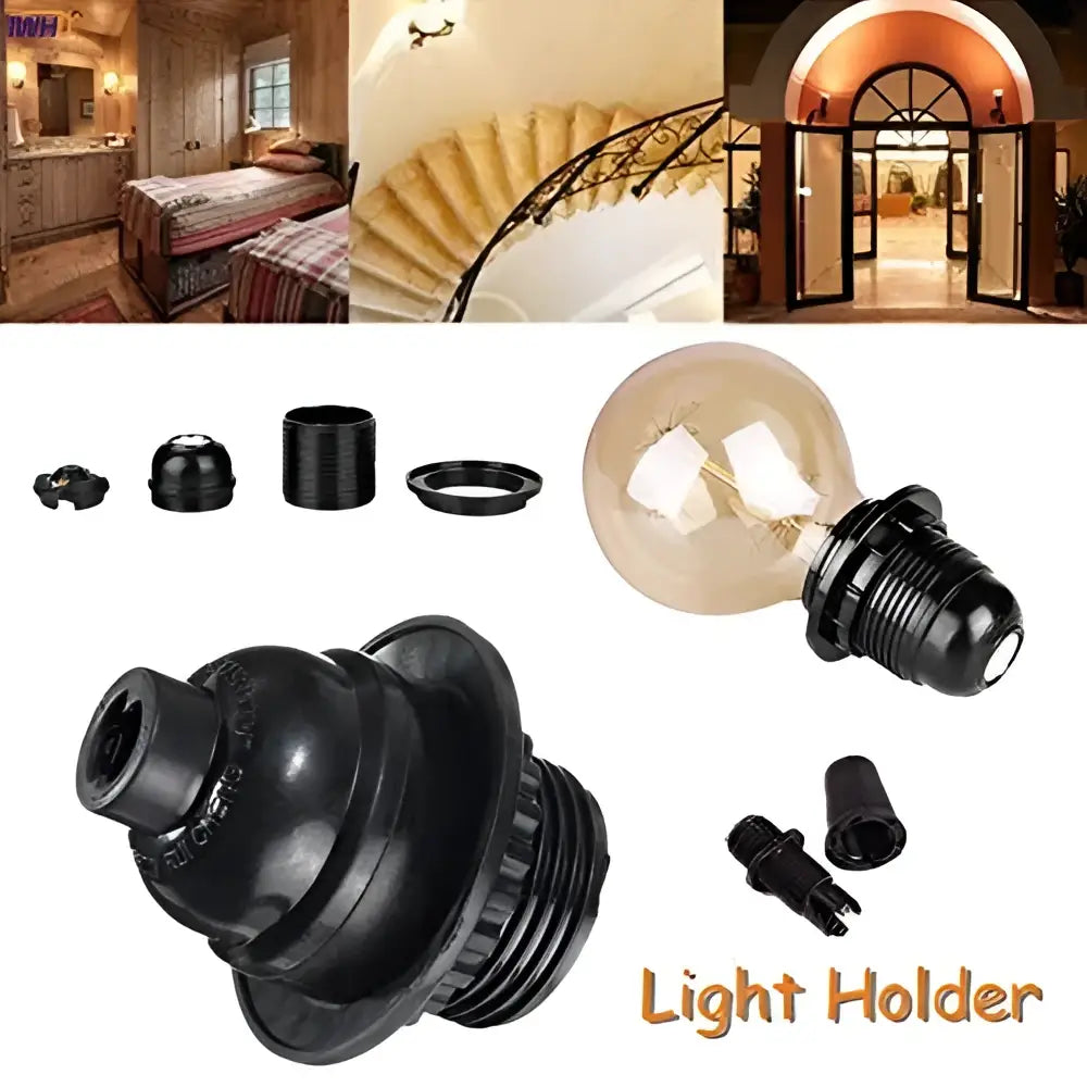 Modern black ribbed e27 socket bulb holder bedroom lamp base