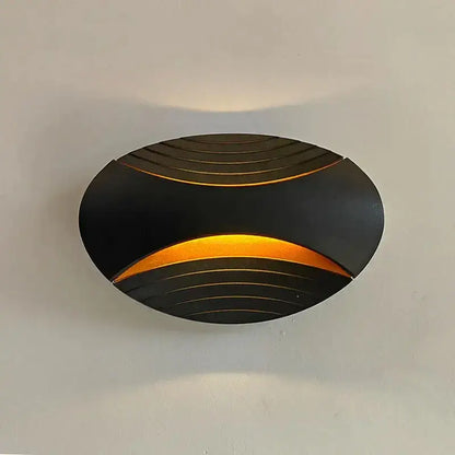 Modern black ribbed led wall lamp for corridor warm amber light