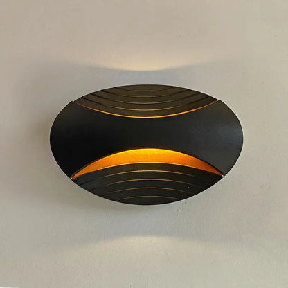 Modern black ribbed led wall lamp for corridor warm amber light