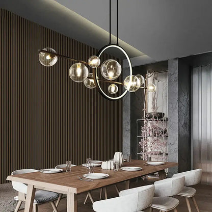 Modern black ring glass globe pendant light for dining room