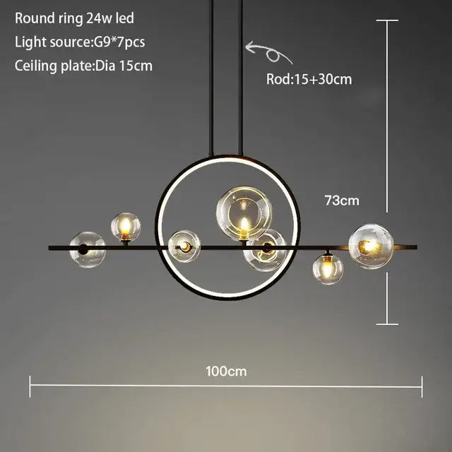 Modern black ring glass globe pendant light for dining room