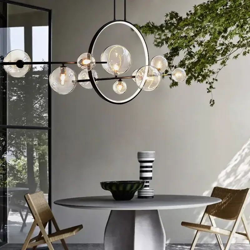Modern black ring glass globe pendant light for dining room