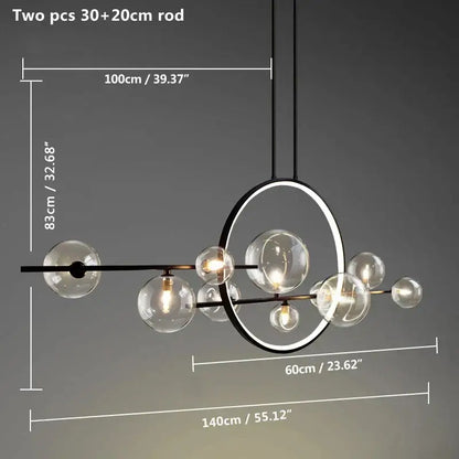 Modern black ring glass globe pendant light for dining room