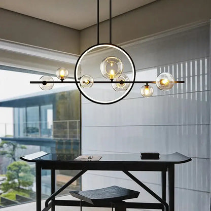 Modern black ring glass globe pendant light for dining room