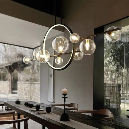 Modern black ring glass globe pendant light for dining room