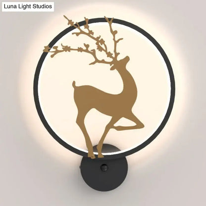 Modern black ring led elk mural wall sconce bedroom light