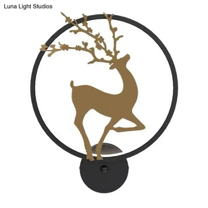 Modern black ring led elk mural wall sconce bedroom light