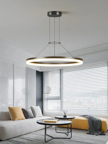 Modern black ring led pendant chandelier for living room