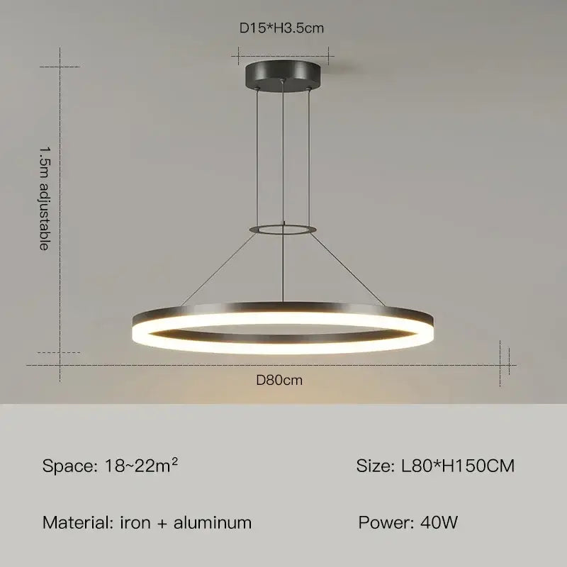 Modern black ring led pendant chandelier for living room