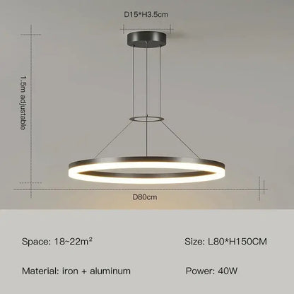 Modern black ring led pendant chandelier for living room