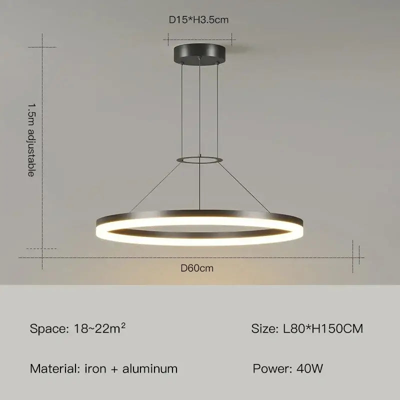 Modern black ring led pendant chandelier for living room