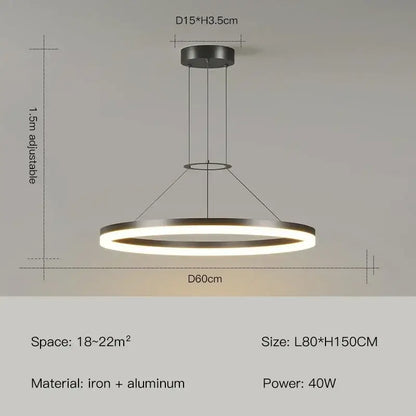 Modern black ring led pendant chandelier for living room