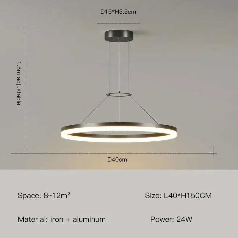 Modern black ring led pendant chandelier for living room