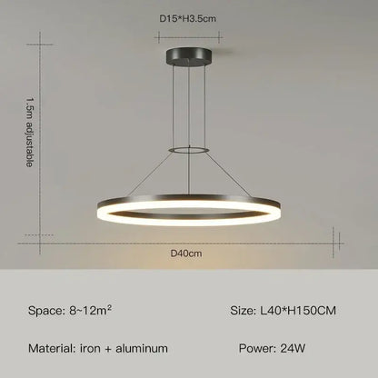 Modern black ring led pendant chandelier for living room