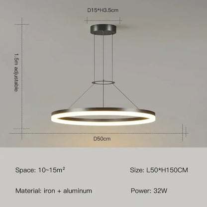 Modern black ring led pendant chandelier for living room