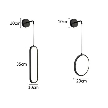 Modern black ring led wall lamp bedroom oval sconce light