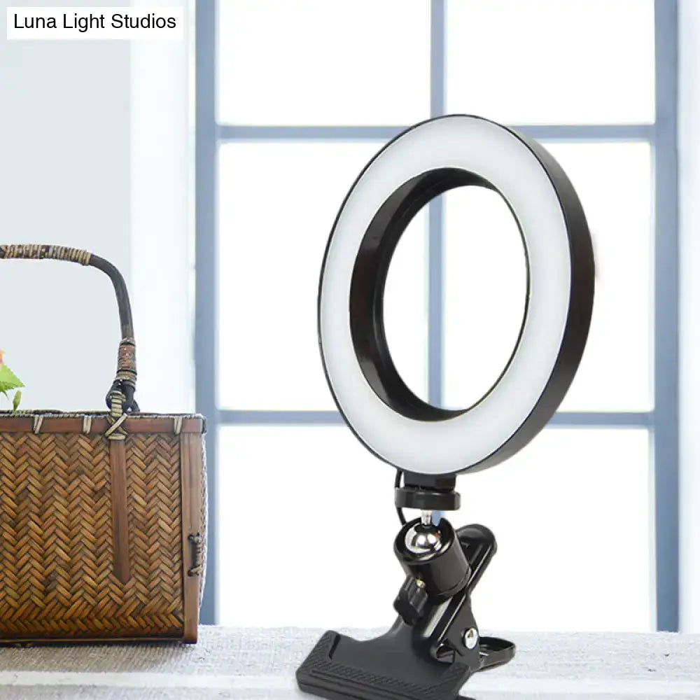 Modern black ring light with metal shade bedroom portable mirror light