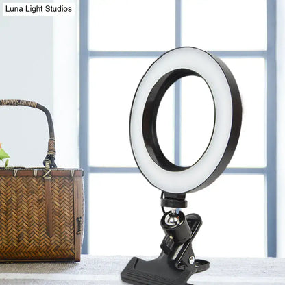 Modern black ring light with metal shade bedroom portable mirror light
