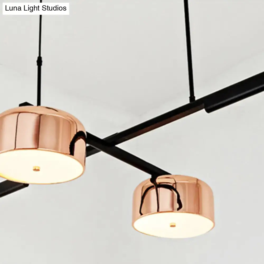 Modern black & rose gold island pendant light kitchen 4 drum shades