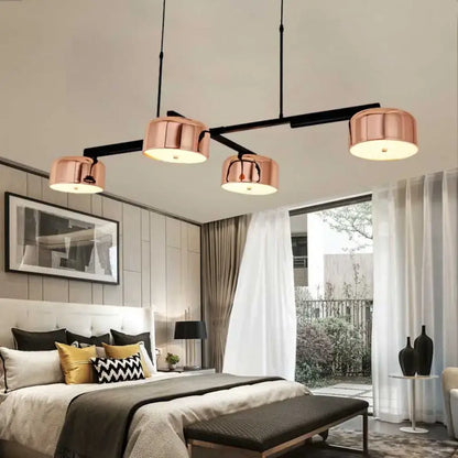 Modern black & rose gold island pendant light kitchen 4 drum shades