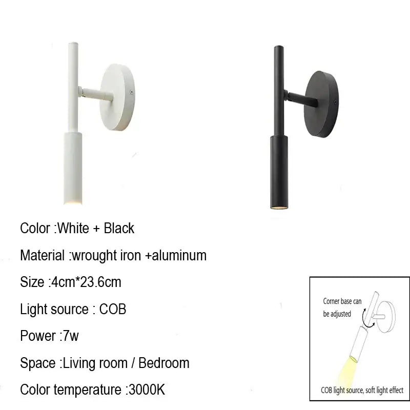 Modern black rotatable led wall lamp bedroom spotlight
