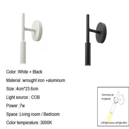 Modern black rotatable led wall lamp bedroom spotlight