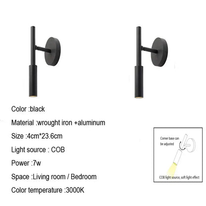 Modern black rotatable led wall lamp bedroom spotlight