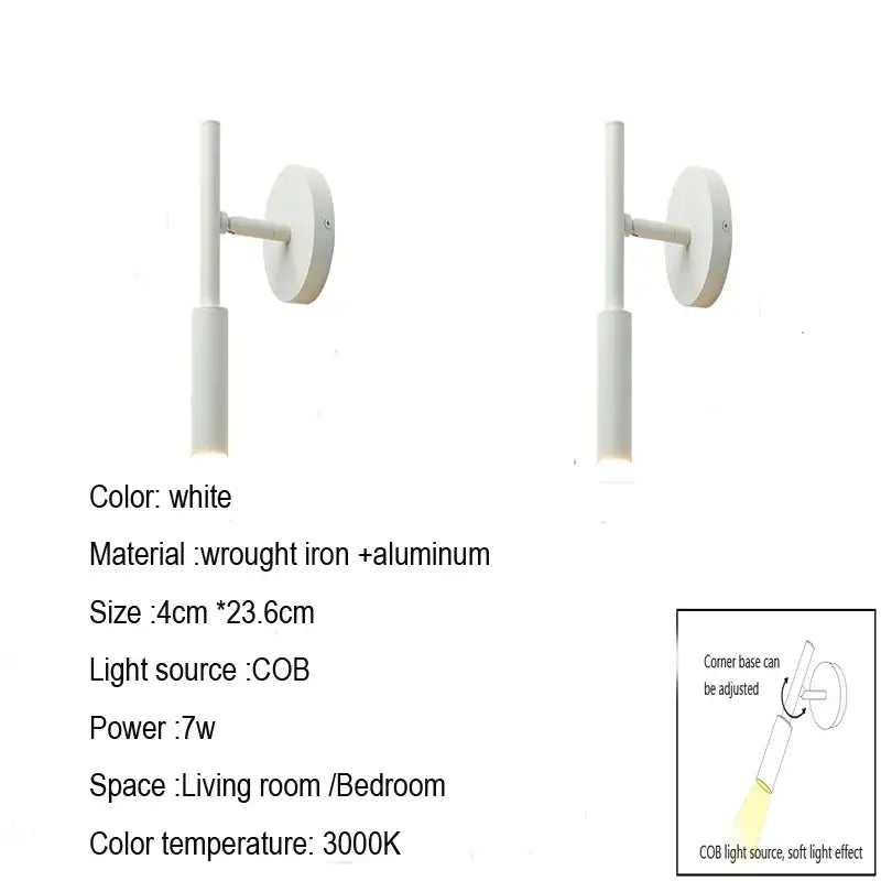 Modern black rotatable led wall lamp bedroom spotlight