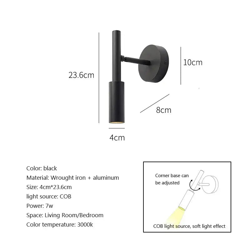 Modern black rotatable led wall lamp bedroom spotlight