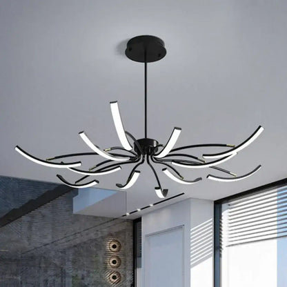 Modern black rotating stick led chandelier for dining room
