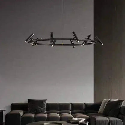 Modern black round ring chandelier living room pendant light