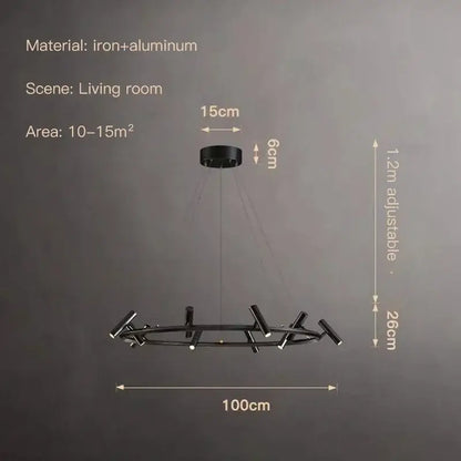 Modern black round ring chandelier living room pendant light