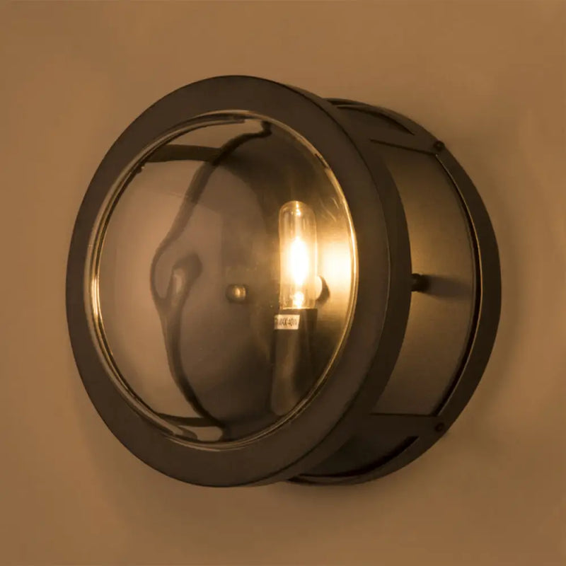 DecorBites™ Modern Black Round Wall Sconce with Clear Crystal Accent - Stylish Metal 1 Bulb Light for Hallway