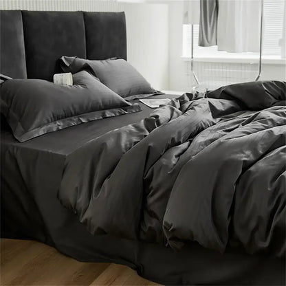 Modern black satin jacquard duvet cover set bedroom bed skirt